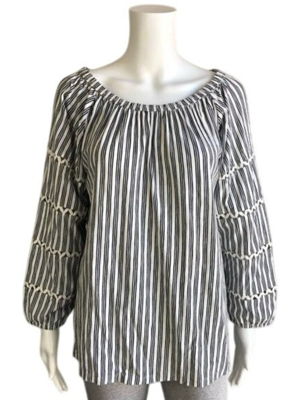 TALBOTS Scoop Neck Top with Ric Rac Trim in Stripe - L